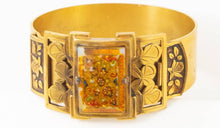 Load image into Gallery viewer, Rare 1900s Persian handpainted enamel miniature gold filled wide floral cuff bracelet double hinged, gifts for her
