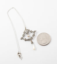 Load image into Gallery viewer, Antique belle Epoque paste and pearl necklace Edwardian sterling silver hallmarks
