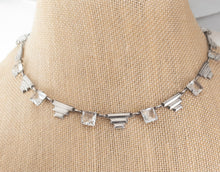 Load image into Gallery viewer, Early art deco crystal paste sterling silver geometric step links open back bezel set antique necklace
