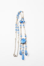 Load image into Gallery viewer, Art Deco blue Czech foil glass necklace sterling silver vintage drop necklace
