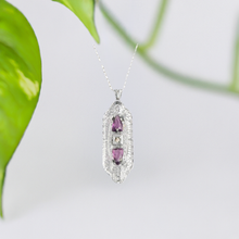 Load image into Gallery viewer, 1920s antique art deco amethyst glass rhodium filigree pendant booch necklace
