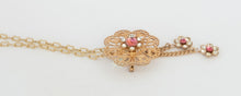 Load image into Gallery viewer, Vintage handmade pink rhinestone floral filigree tassel necklace
