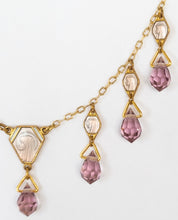Load image into Gallery viewer, Vintage handmade Our Lady of Lourdes enamel purple Swarovski crystal drop necklace Catholic
