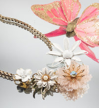 Load image into Gallery viewer, Vintage pink and white boho flower assemblage necklace flower necklace
