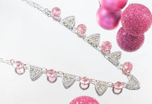 Load image into Gallery viewer, Dainty vintage art deco rhodium filigree pink open back cut crystal riviere necklace
