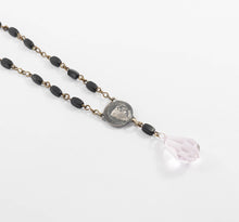 Load image into Gallery viewer, Vintage Virgin Mary assemblage necklace with pink crystal drop
