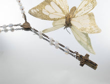 Load image into Gallery viewer, Antique pitted opaline rosary with inverted Mary centerpiece, rare 1890s Catholic opaline rosary
