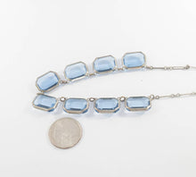 Load image into Gallery viewer, Early art deco faceted blue glass open back rhodium plated necklace
