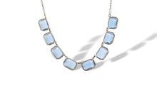 Load image into Gallery viewer, Early art deco faceted blue glass open back rhodium plated necklace
