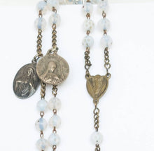 Load image into Gallery viewer, Antique pitted opaline rosary with inverted Mary centerpiece, rare 1890s Catholic opaline rosary
