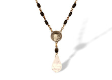 Load image into Gallery viewer, Vintage Virgin Mary assemblage necklace with pink crystal drop
