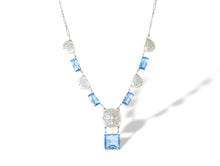 Load image into Gallery viewer, Vintage art Deco pale blue Czech glass open back rhodium plated filigree link necklace
