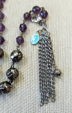 Load image into Gallery viewer, Vintage handmade purple beaded chain tassel enamel Miraculous medal religious bracelet
