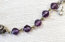 Load image into Gallery viewer, Vintage handmade purple beaded chain tassel enamel Miraculous medal religious bracelet
