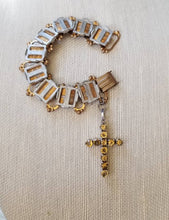 Load image into Gallery viewer, Chunky handmade vintage citrine cross bracelet two toned book chain
