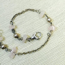 Load image into Gallery viewer, Vintage handmade boho beaded rose quartz cross moon charm bracelet
