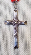 Load image into Gallery viewer, Vintage ornate sterling silver cross with French Fleur-de-lis necklace
