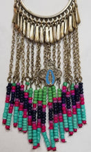 Load image into Gallery viewer, Handmade Long beaded fringe earrings blue enamel Miraculous medals
