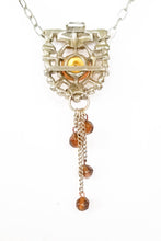 Load image into Gallery viewer, Vintage handmade art deco style amber rhinestone and marcasite pendant drop tassel necklace
