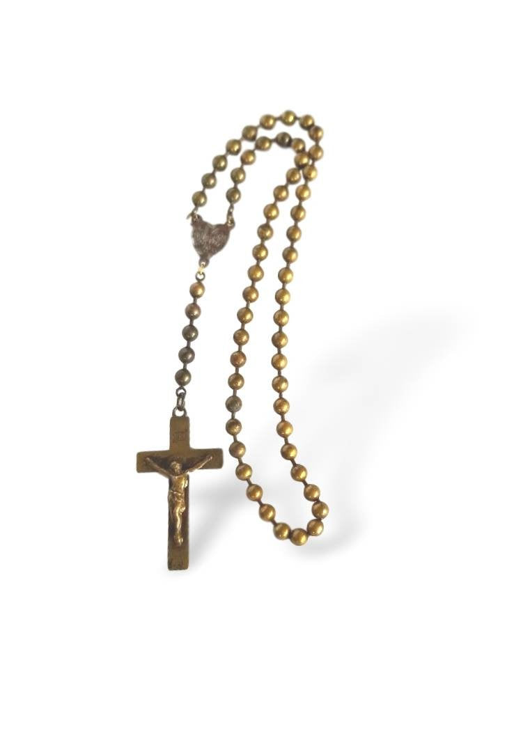 Rare antique 1916 WWI military pull chain rosary prototype rosary world war one rosary brass and tin