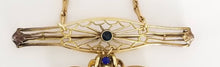 Load image into Gallery viewer, Handmade vintage Victorian gold filled sapphire blue rhinestone assemblage necklace
