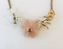 Load image into Gallery viewer, Vintage pink and white boho flower assemblage necklace flower necklace

