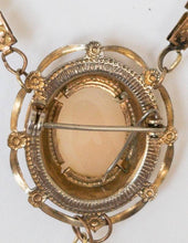 Load image into Gallery viewer, Vintage gold filled cameo with Our Lady of Lourdes medal Victorian book chain assemblage necklace
