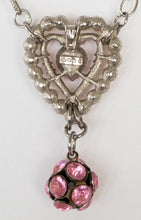 Load image into Gallery viewer, Handmade vintage pink rhinestone heart pendant assemblage necklace
