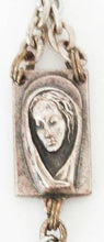 Load image into Gallery viewer, Vintage handmade rhinestone heart Blessed Mother Jesus dangle earrings, Catholic

