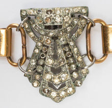 Load image into Gallery viewer, Vintage chunky gold and silver pot metal paste assemblage collar necklace on book chain
