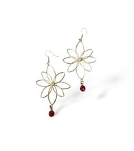 Load image into Gallery viewer, Vintage handmade long boho floral filigree dangle earrings with red Czech glass beads
