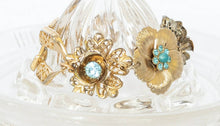 Load image into Gallery viewer, Vintage handmade boho chunky blue rhinestone flower filigree assemblage bracelet
