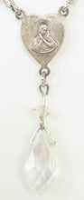 Load image into Gallery viewer, Vintage handmade sterling silver Sacred Heart of Jesus faceted crystal briolette teardrop Y necklace
