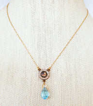 Load image into Gallery viewer, Dainty vintage handmade religious blue crystal drop assemblage necklace
