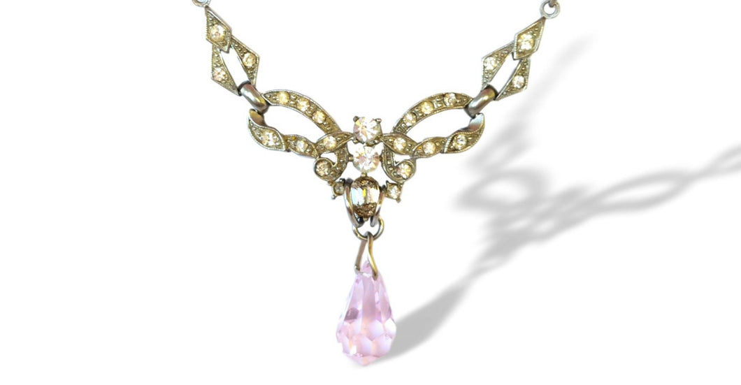 Handmade vintage art deco style purple crystal briolette assemblage drop necklace necklace