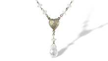 Load image into Gallery viewer, Vintage handmade sterling silver Sacred Heart of Jesus faceted crystal briolette teardrop Y necklace

