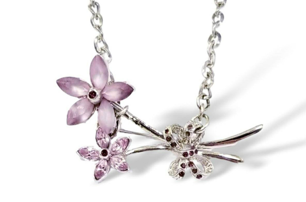 Vintage purple rhinestone flower assemblage necklace
