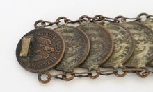 Load image into Gallery viewer, Vintage Mid-century Mexican souvenir coin bracelet, Mexicanos Centavos
