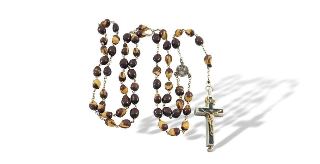 Rare vintage relic reliquary crucifix carved spina Christi bead rosary, Catholic