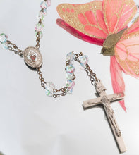 Load image into Gallery viewer, Rare vintage rainbow iris crystal enamel Sacred Heart of Jesus rosary Catholic
