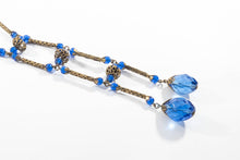 Load image into Gallery viewer, Rare art deco blue Czech glass and brass filigree faceted bead necklace, vintage
