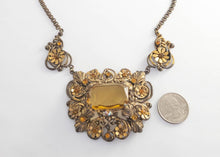 Load image into Gallery viewer, Large antique Victorian Austro Hungarian floral bib necklace with citrine glass
