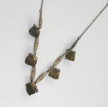 Load image into Gallery viewer, Early art deco antique Czech Peking glass brass filigree necklace
