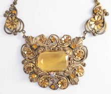 Load image into Gallery viewer, Large antique Victorian Austro Hungarian floral bib necklace with citrine glass
