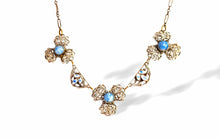 Load image into Gallery viewer, Vintage art deco Edwardian necklace blue Peking glass filigree enamel link necklace
