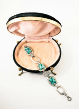 Load image into Gallery viewer, Early art deco 1920s antique etched sterling silver green marbled glass link bracelet

