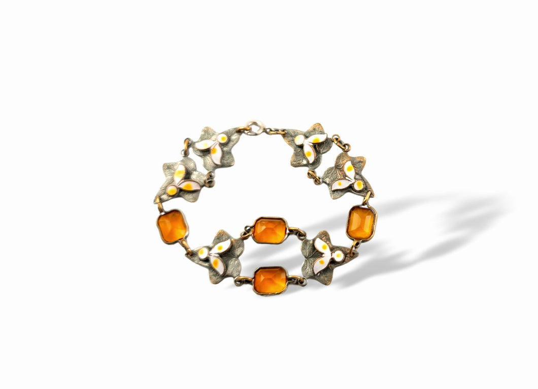 Antique citrine Czech glass stones enamel art deco Max Neiger bracelet gifts for her