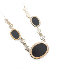 Load image into Gallery viewer, Vintage art deco black glass cabochons and marcasite link necklace
