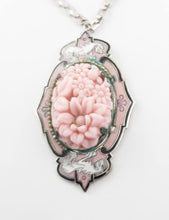 Load image into Gallery viewer, Vintage pink Czech molded floral glass enamel with griffins art deco pendant necklace gifts for her
