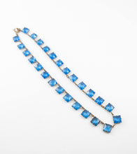 Load image into Gallery viewer, Vintage art deco Edwardian denim blue faceted crystal glass paste bezel set open back riviere necklace gifts for her
